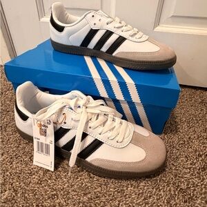 Adidas White Black Gray Samba-Style Unisex Sneakers